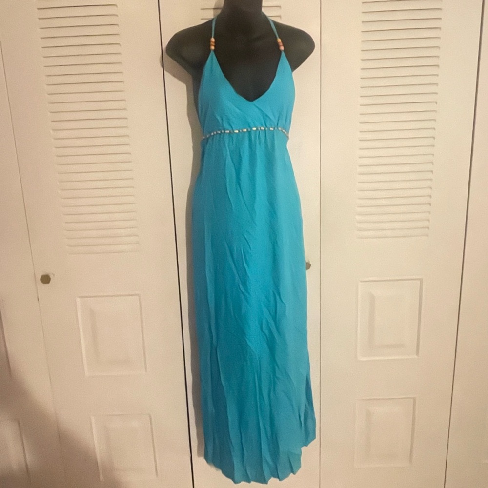 Boho summer beach dress size S adjustable neckline and elastic waist.